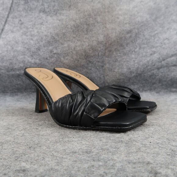 Sam Edelman Shoes Women 7 Sandal Mule Pump Slide Square Toe Leather Ruffle Kitty - Picture 1 of 15